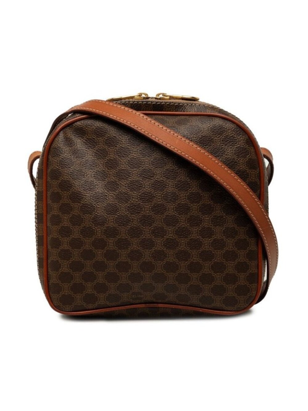Celine Macadam Crossbody Shoulder Bag Brown Leather